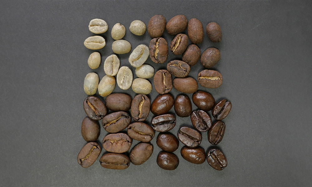 A square of coffee beans is shown with different colors.