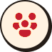 A red paw print in the middle of a circle.