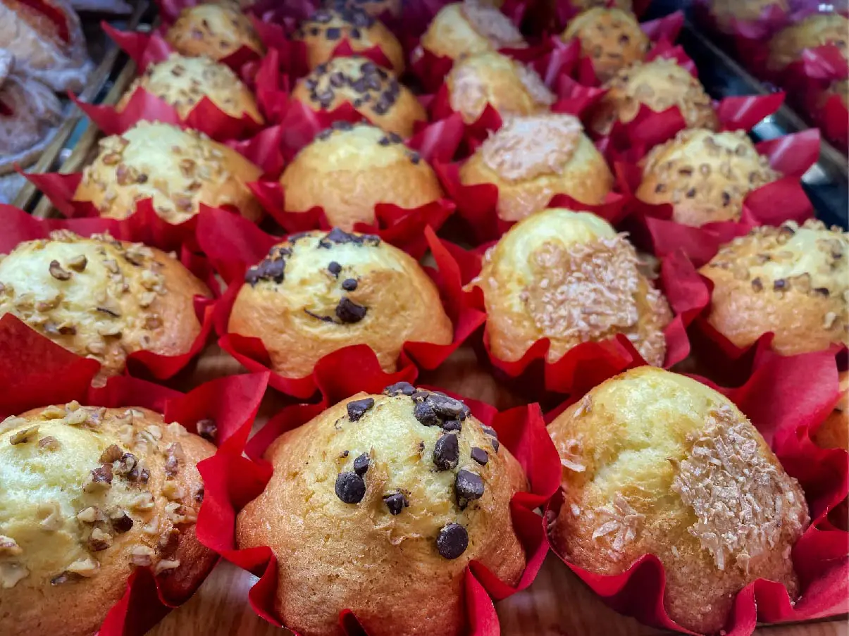 A close up of some muffins with chocolate chips